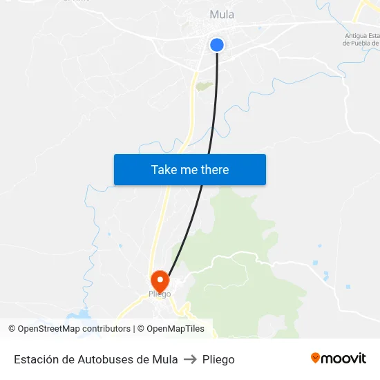 Estación de Autobuses de Mula to Pliego map