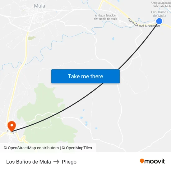 Los Baños de Mula to Pliego map