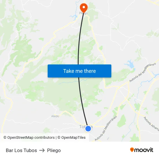 Bar Los Tubos to Pliego map