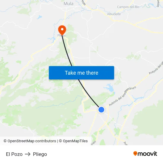 El Pozo to Pliego map