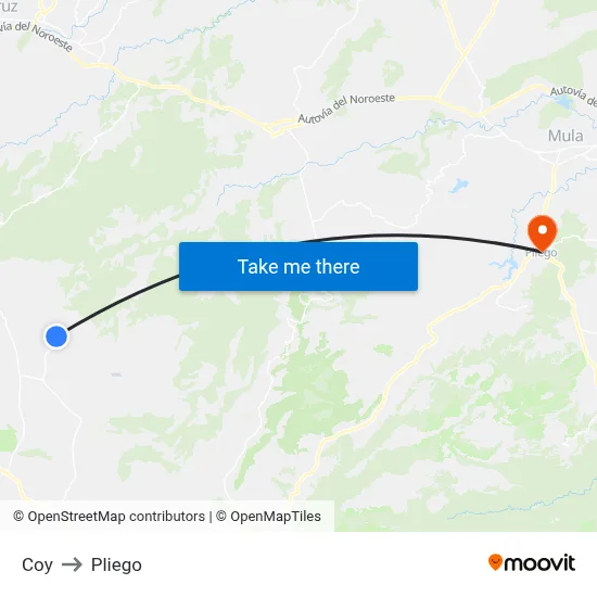 Coy to Pliego map