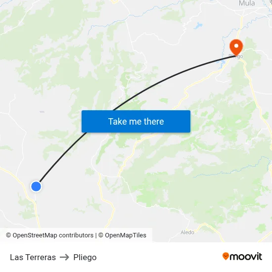 Las Terreras to Pliego map