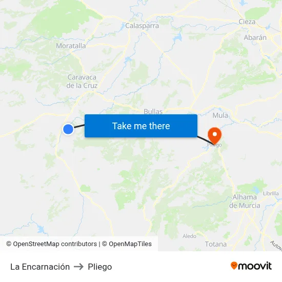 La Encarnación to Pliego map