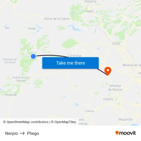 Nerpio to Pliego map