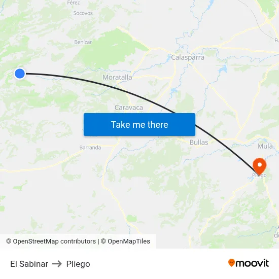 El Sabinar to Pliego map