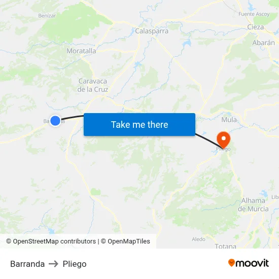 Barranda to Pliego map