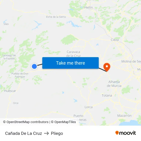 Cañada De La Cruz to Pliego map