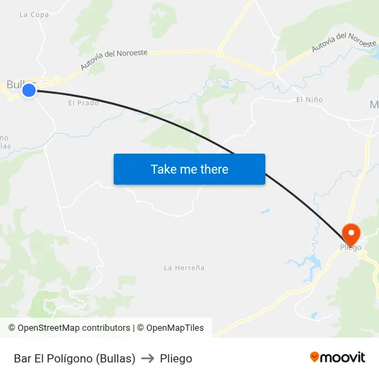Bar El Polígono (Bullas) to Pliego map