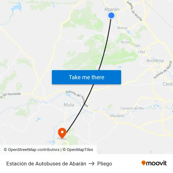 Estación de Autobuses de Abarán to Pliego map