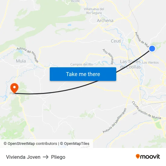 Vivienda Joven to Pliego map