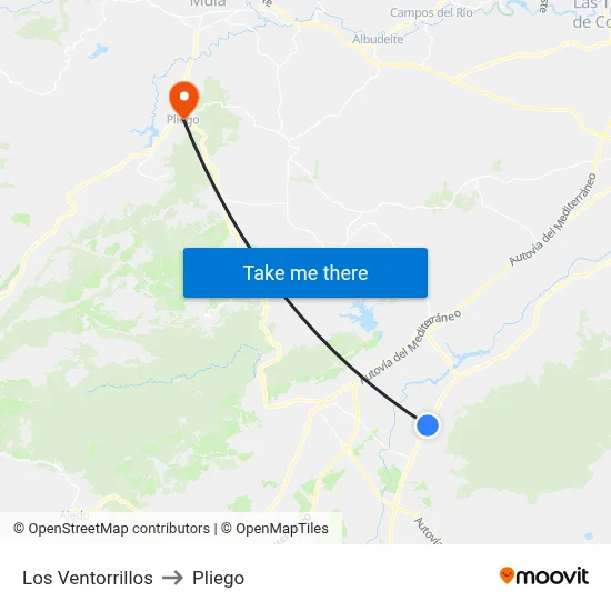 Los Ventorrillos to Pliego map