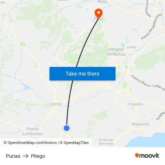 Purias to Pliego map