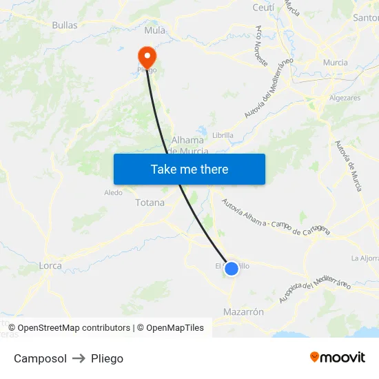 Camposol to Pliego map