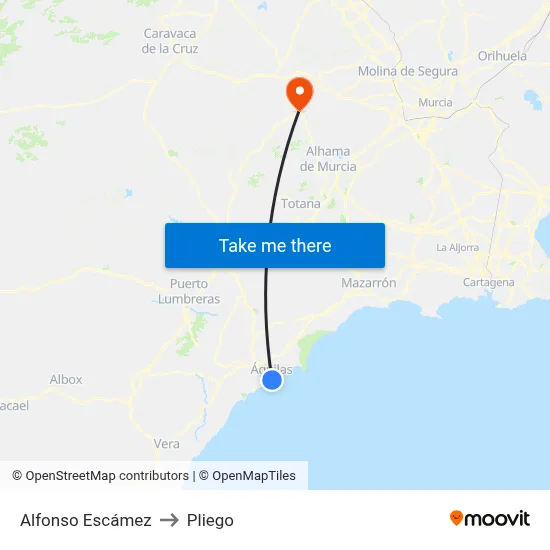 Alfonso Escámez to Pliego map