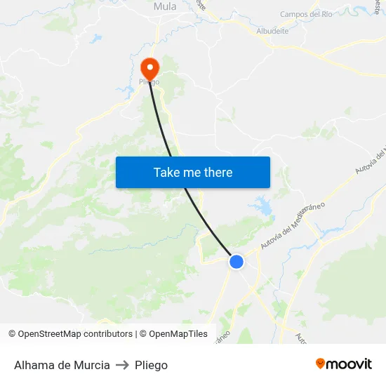 Alhama de Murcia to Pliego map