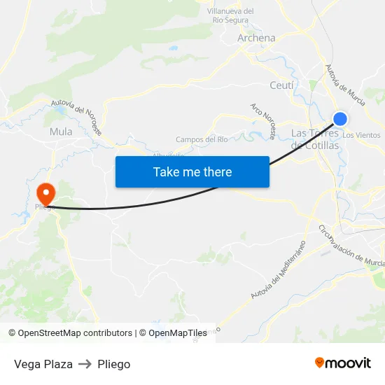 Vega Plaza to Pliego map