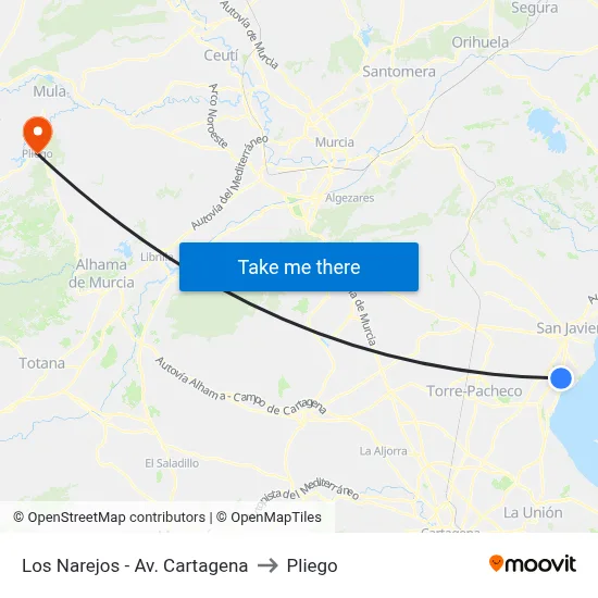 Los Narejos - Av. Cartagena to Pliego map