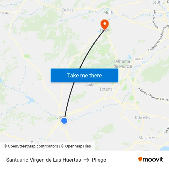 Santuario Virgen de Las Huertas to Pliego map