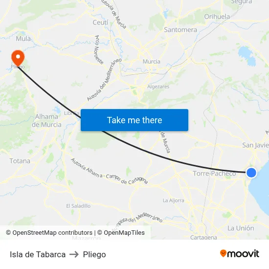 Isla de Tabarca to Pliego map