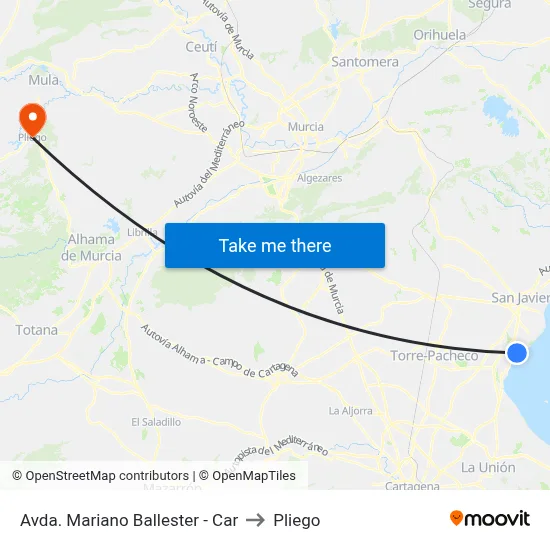 Avda. Mariano Ballester - Car to Pliego map