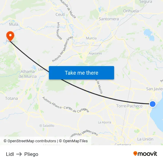Lidl to Pliego map