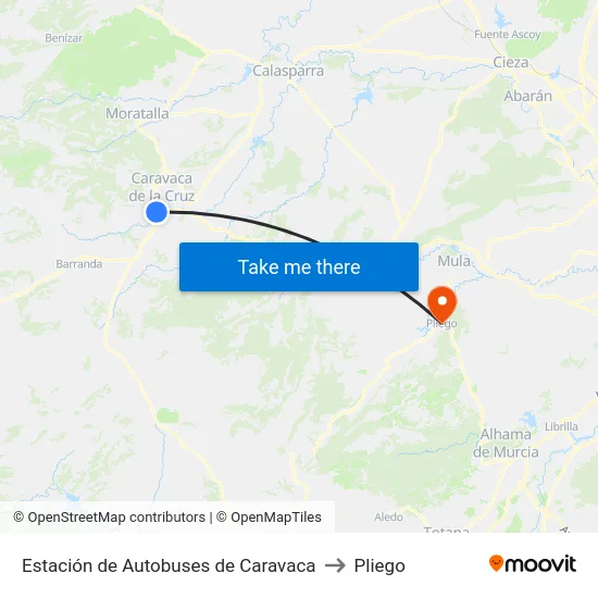 Estación de Autobuses de Caravaca to Pliego map