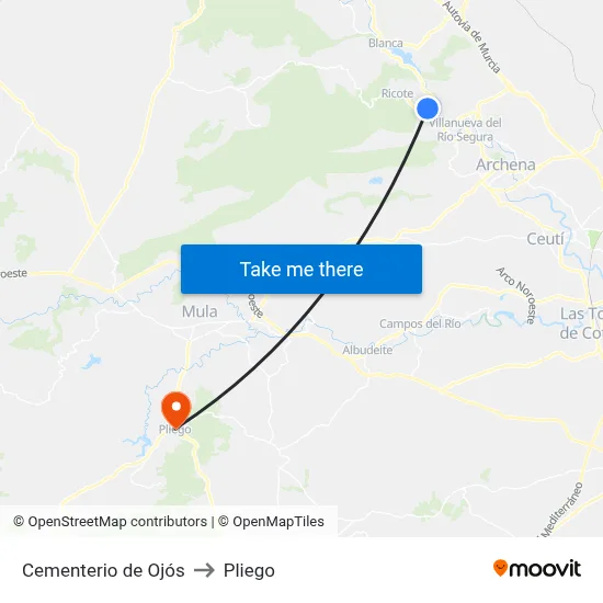 Cementerio de Ojós to Pliego map