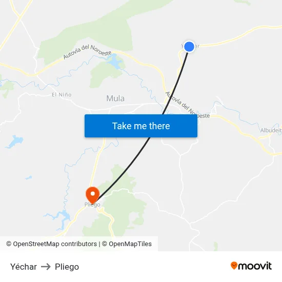 Yéchar to Pliego map