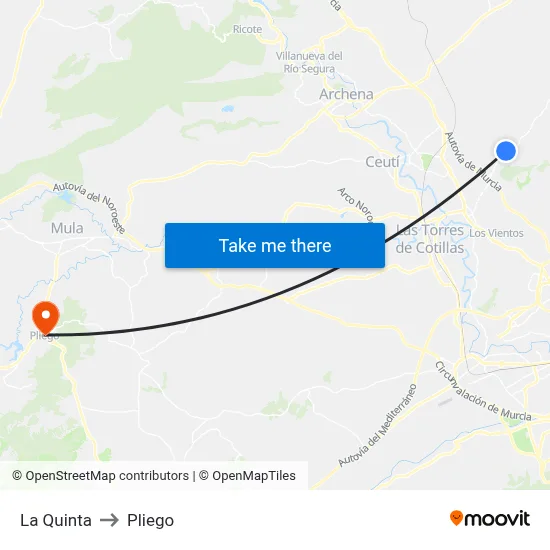 La Quinta to Pliego map