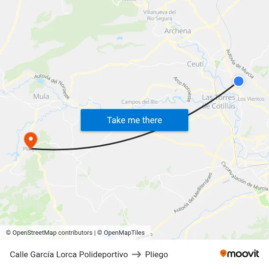 Calle García Lorca Polideportivo to Pliego map