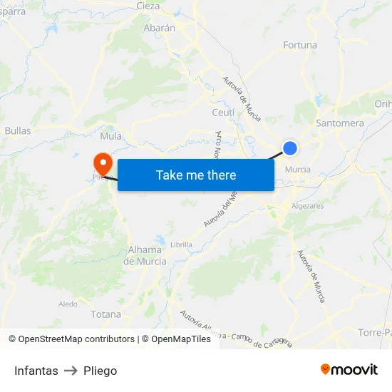 Infantas to Pliego map