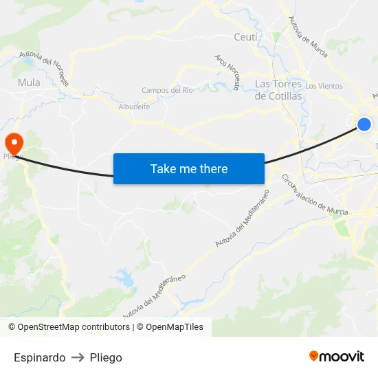 Espinardo to Pliego map