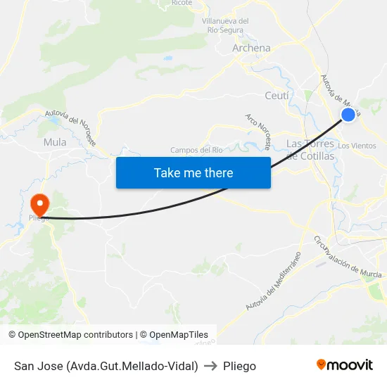 San Jose (Avda.Gut.Mellado-Vidal) to Pliego map