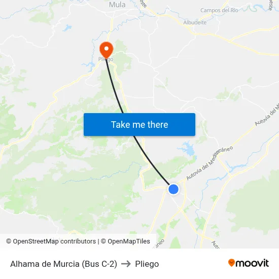 Alhama de Murcia (Bus C-2) to Pliego map