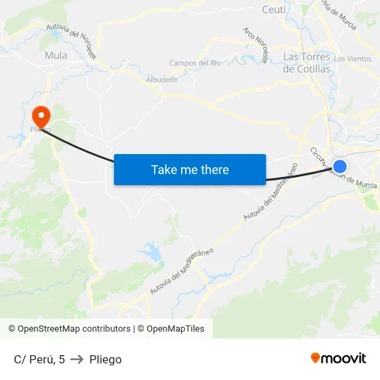 C/ Perú, 5 to Pliego map