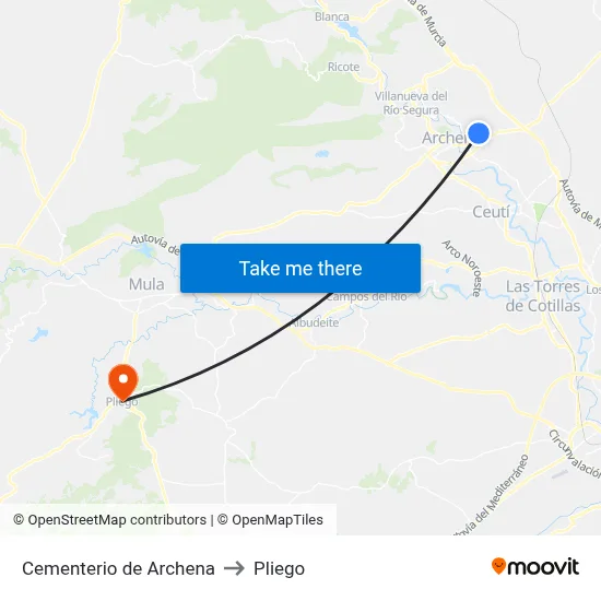 Cementerio de Archena to Pliego map