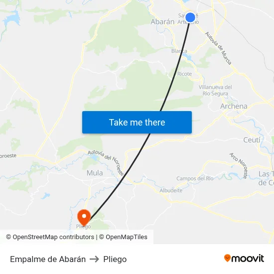 Empalme de Abarán to Pliego map