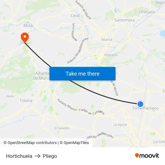 Hortichuela to Pliego map