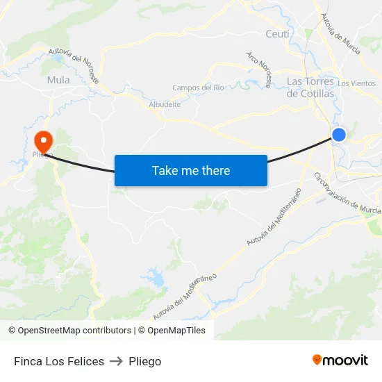 Finca Los Felices to Pliego map