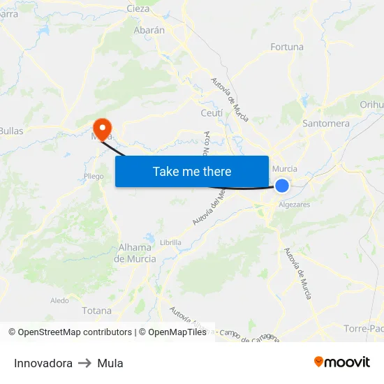 Innovadora to Mula map