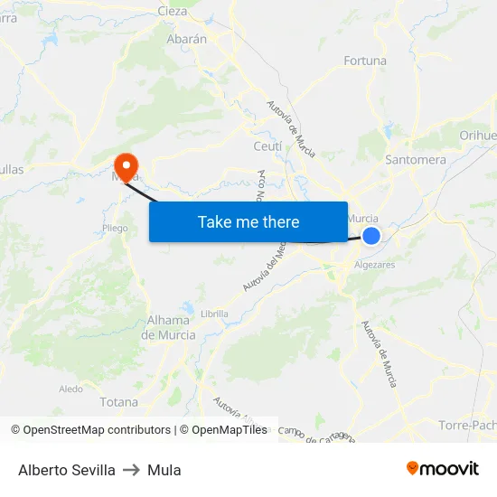 Alberto Sevilla to Mula map