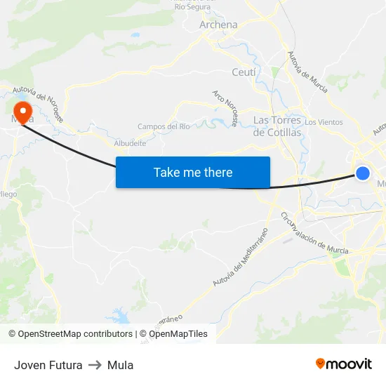 Joven Futura to Mula map