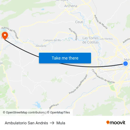 Ambulatorio San Andrés to Mula map