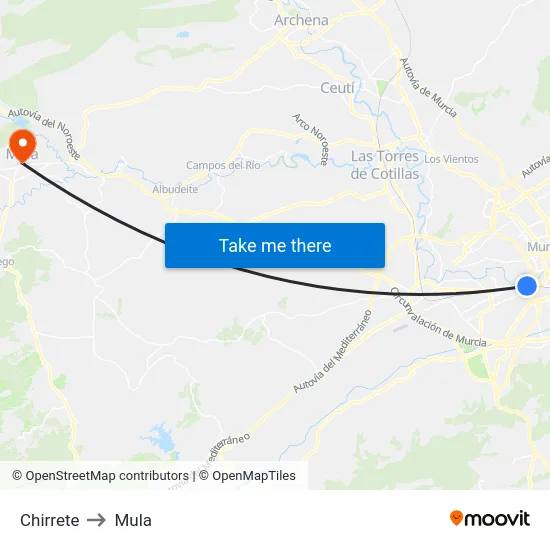 Chirrete to Mula map