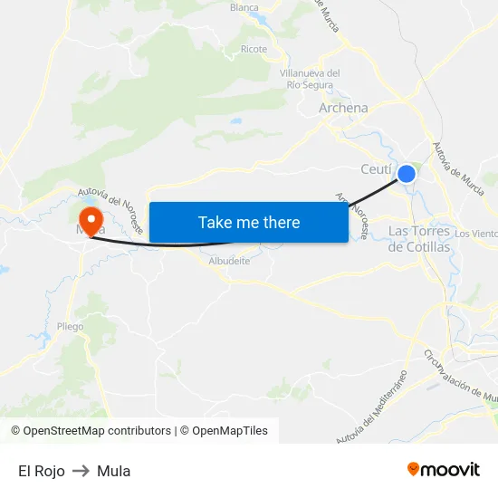 El Rojo to Mula map