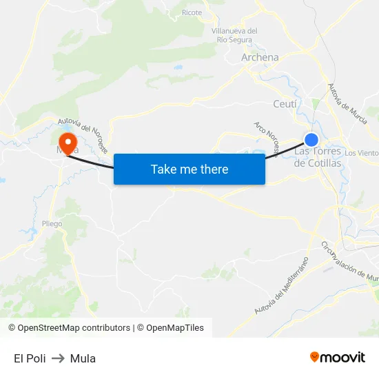 El Poli to Mula map