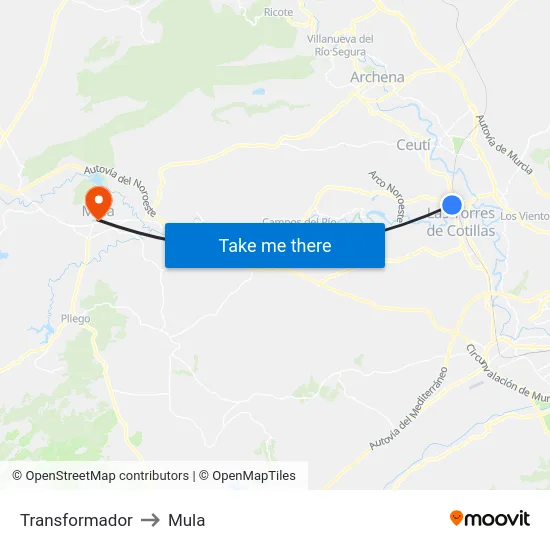 Transformador to Mula map