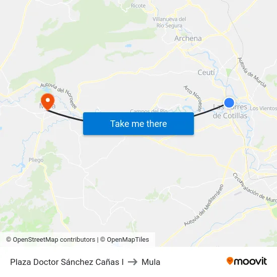 Plaza Doctor Sánchez Cañas I to Mula map