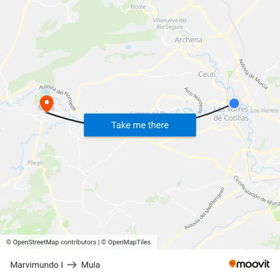 Marvimundo I to Mula map