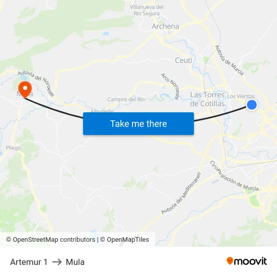 Artemur 1 to Mula map